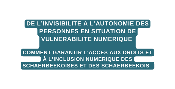 DE L INVISIBILITE A L AUTONOMIE DES PERSONNES EN SITUATION DE VULNERABILITE NUMERIQUE COMMENT GARANTIR L ACCES AUX DROITS ET À L INCLUSION NUMERIQUE DES SCHAERBEEKOISES ET DES SCHAERBEEKOIs